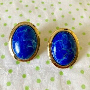 Vintage 80s 90s Gold Tone Chunky Cabochon Earrings Oval Button Earrings